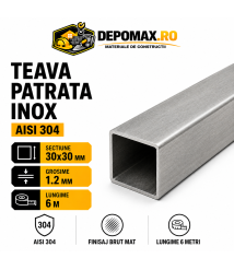 Teava patrata inox AISI 304, 30 x 30 x 1.2 mm, 6 metri Teava patrata inox AISI 304, 30 x 30 x 1.2 mm, 6 metri